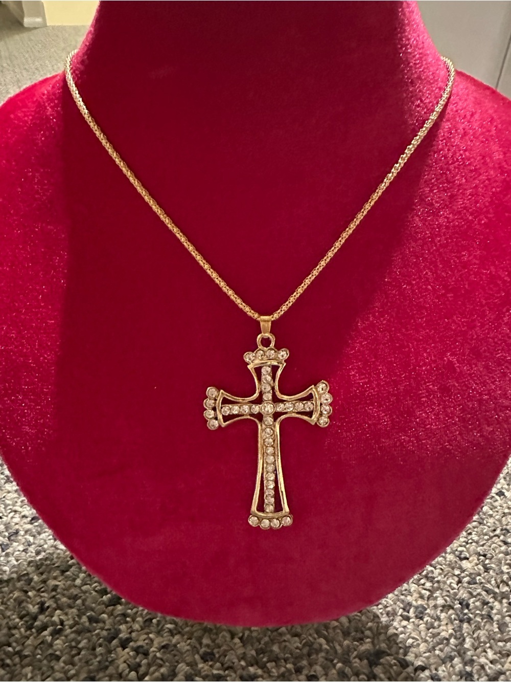 Betty Johnson Gold Crystal Cross Pendant Necklace - Women Jewelry